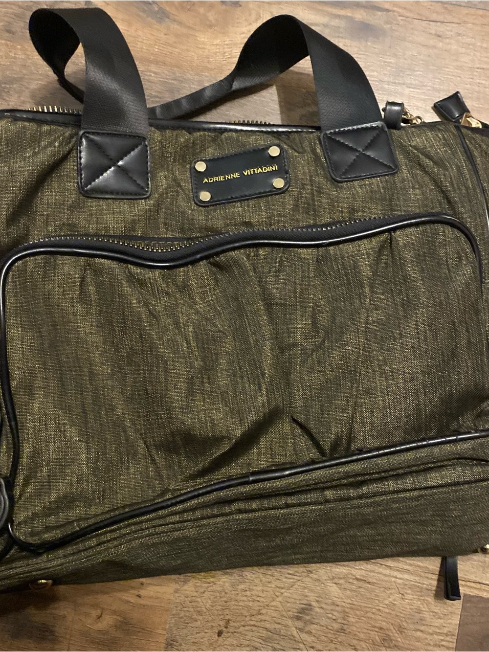 Adrienne Vittadini Olive Green Duffel with Black Trim